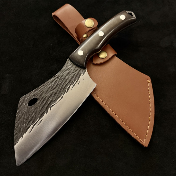 Тежък кухненски нож - сатър - AXE 132, фултанг, дръжка махагон, манганова (хадфийлдова, "железопътна") стомана