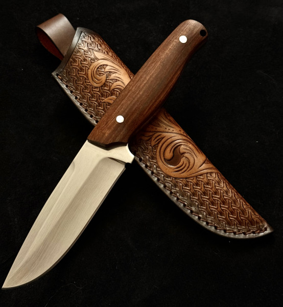 Тежък немски ловен нож Der HUNT 263, фултанг стомана 9Cr13Mov, дръжка череша, кожена кания