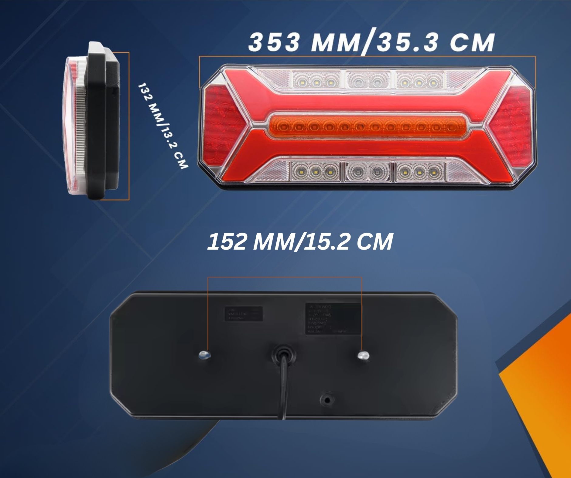 Комплект 2 бр. LED стопове с 5 функции за камион и ремарке, динамичен мигач, стоп светлина, заден ход, мъгла, IP66, 12–24V