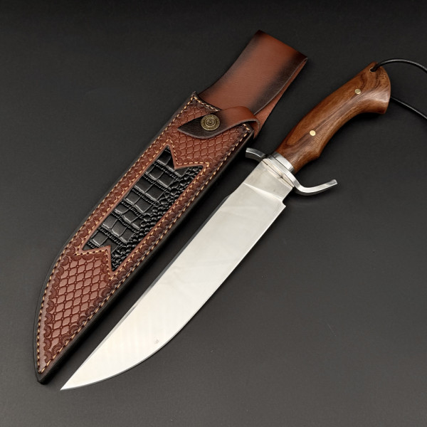 Огромен ловен/тактически нож WPKOPYA 373 DUNDEE, стомана 5Cr13Mov, дръжка орех, кожена кания