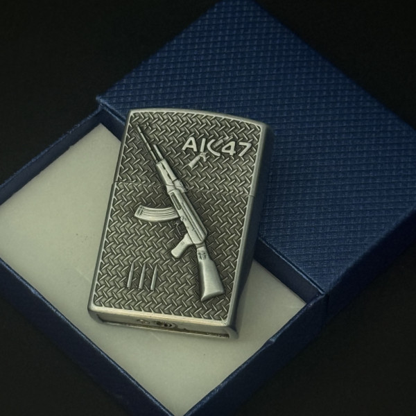 Класна метална запалка AK-47 ,#1047,  класически дизайн, на газ с камъче и подаръчна кутия