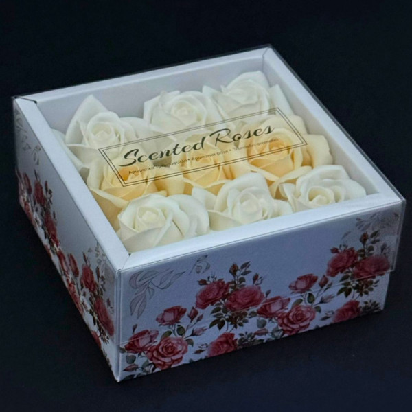 9 дизайнерски вечни ароматни рози - луксозен подарък за всеки повод, символ на вечната любов - бели