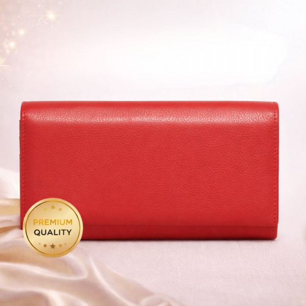 Елегантно червено портмоне портфейл от естествена кожа с много отделения, удобно и практично - RED - 87016