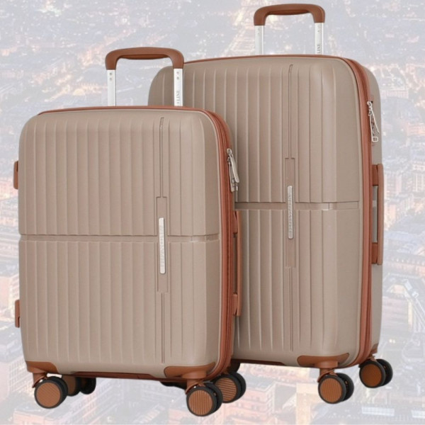 Стилен комплект от 2 броя куфари Beige Prima - малък и среден, авиокуфари от полипропилен - 2007-1 - бежово 1