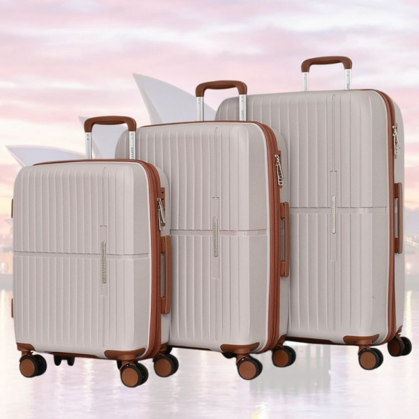 Стилен комплект от 3 броя куфари Beige Second - малък, среден и голям, авиокуфари от полипропилен - 2007-  бежов 2