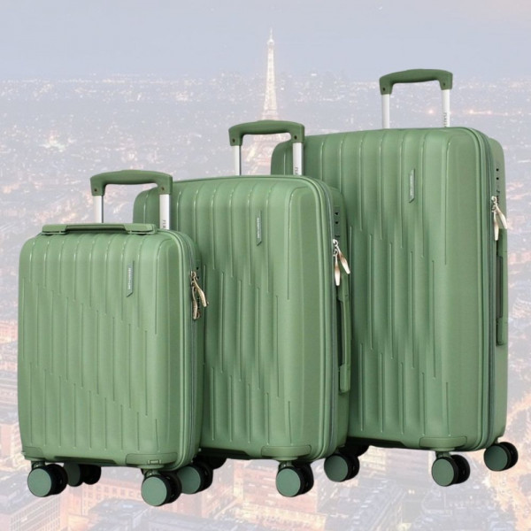 Комплект авио куфари 3 броя спинъри от най-висок клас полипропилен 16",20",24" - GREEN - 1033