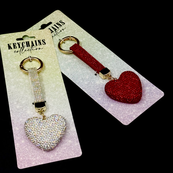 Красив кристален ключодържател RED HEART, червени кристали и метал