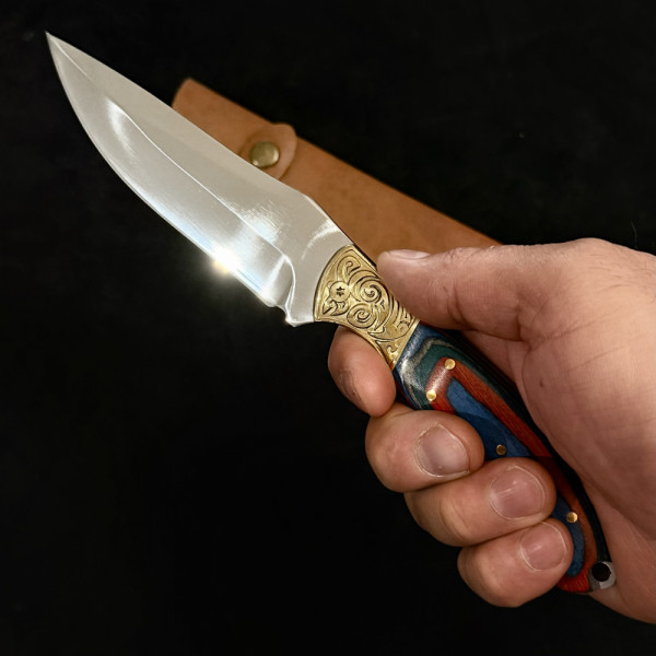 Руски ловен нож ОХОТНИК Ориент 365, фултанг стомана 9Cr13Mov, кожена кания