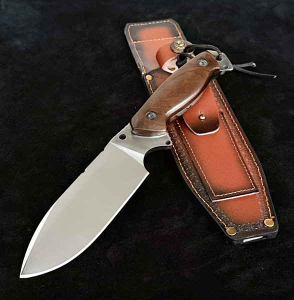 Рядко масивен немски ловен нож Der HUNT 222, фултанг стомана 5Cr13Mov, дървена дръжка chicken wings wood, кожена кания