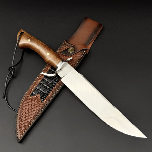Огромен ловен/тактически нож WPKOPYA 373 DUNDEE, стомана 5Cr13Mov, дръжка орех, кожена кания
