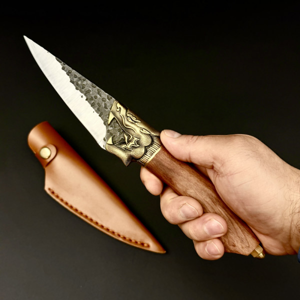 Универсален кухненски нож Alpine Utility DRAGON,  за малки задачи, белене,оформяне, стомана 5Cr13Mov, дръжка розово дърво и месингов DRAGON гард