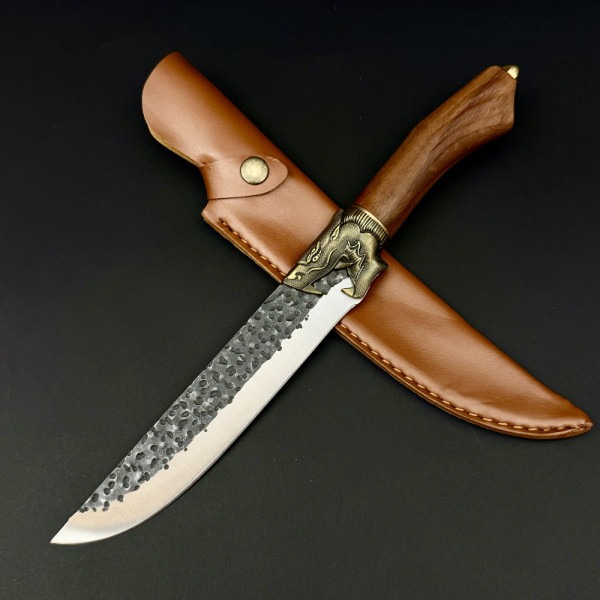 Голям кухненски нож на шефа Chef's DRAGON, стомана 5Cr13Mov, дръжка розово дърво и месингов DRAGON гард