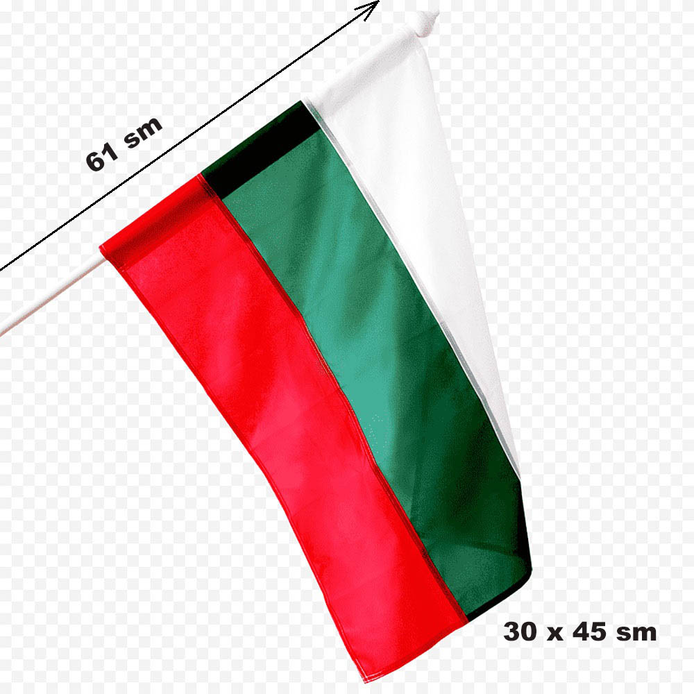 Българско знаме с дръжка, 30 х 45 см, дължина на дръжката 61 см