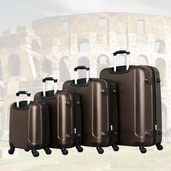 НОВО: 4бр Куфари 1217-4 BROWN  ABS,четири въртящи колелца, заключване с цифров шифър, комплект 4бр.