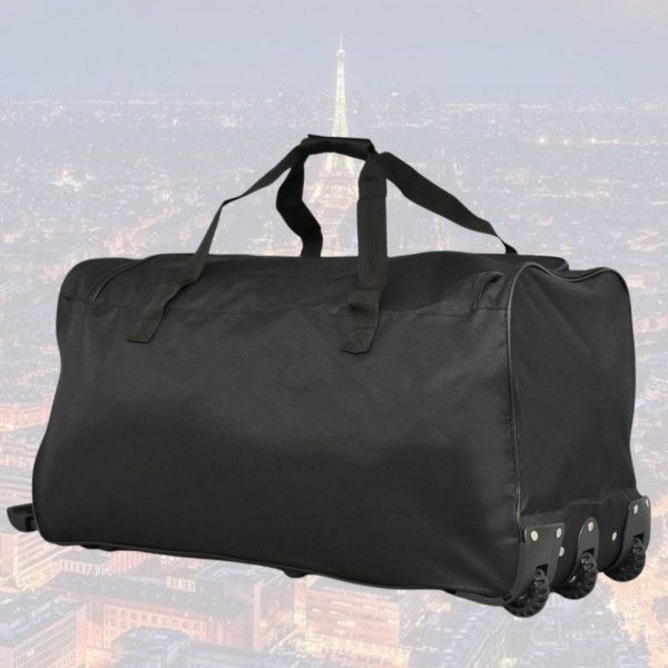 Голям и здрав текстилен сак с теглич 93 литра за пътуване и спорт - 2742 - BLACK