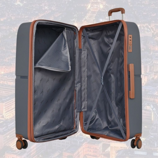 Стилен комплект от 2 броя куфари GREY PRIMA - малък и среден, авиокуфари от полипропилен - 2007-1 - тъмно сив