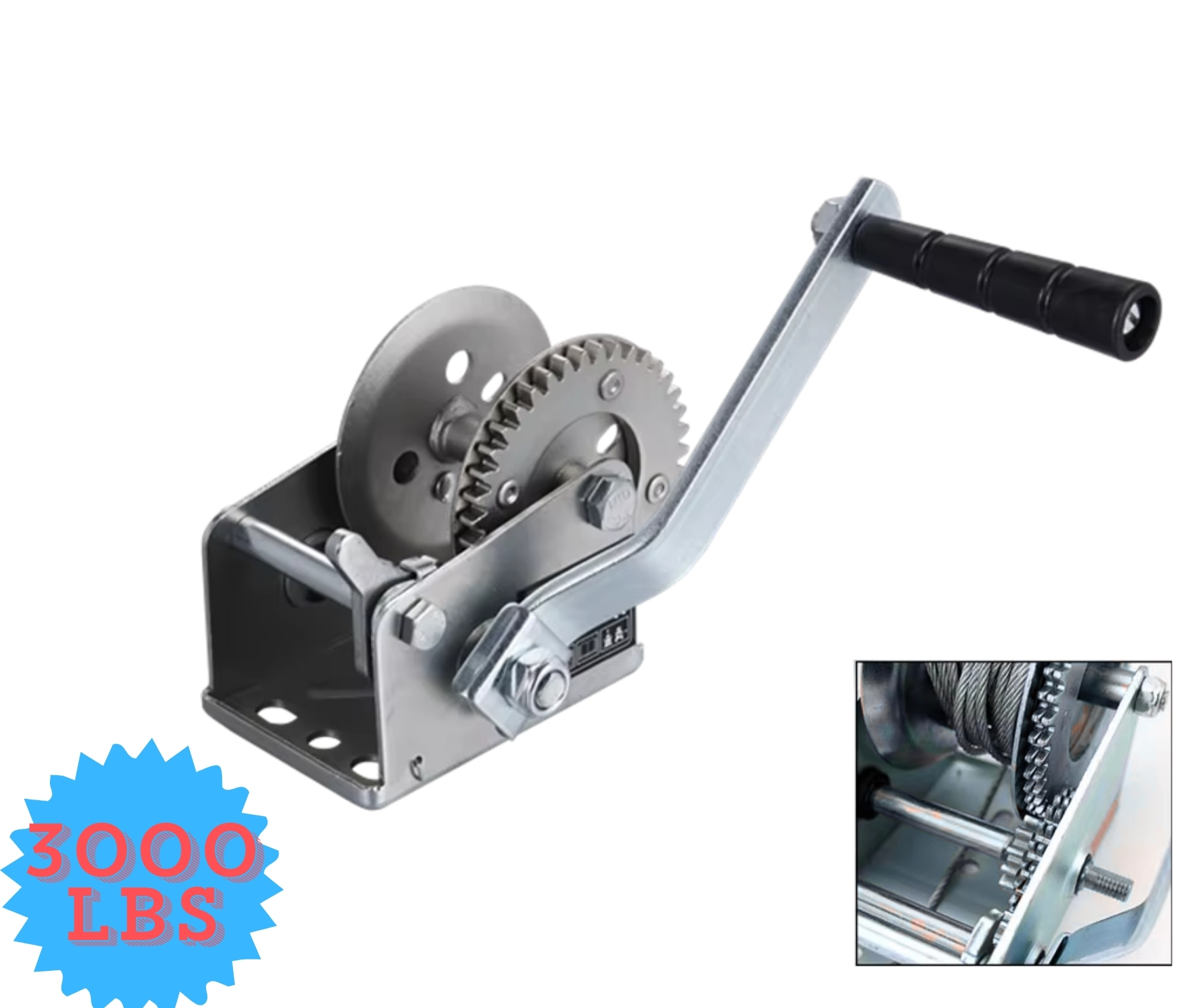 Ръчна лебедка със стоманено въже и автоматична спирачка - 1365 кг, 10 метра