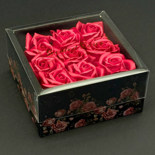 9 дизайнерски вечни ароматни рози - луксозен подарък за всеки повод, символ на вечната любов - червени в секси черна кутия