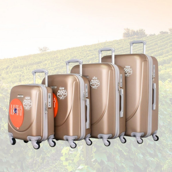 НОВО: 4бр Куфари 1217-4 Champagne ABS,четири въртящи колелца, заключване с цифров шифър, комплект 4бр. цвят шампанско