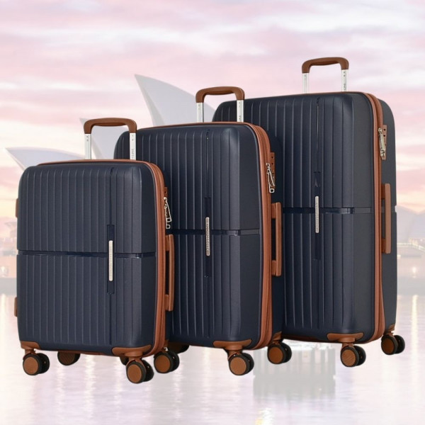 Стилен комплект от 3 броя куфари DARK BLUE  - малък, среден и голям, авиокуфари от полипропилен - 2007 - тъмно синьо