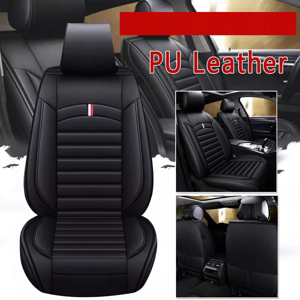 Комплект Луксозна универсална кожена тапицерия, Черна за Предни и Задни седалки