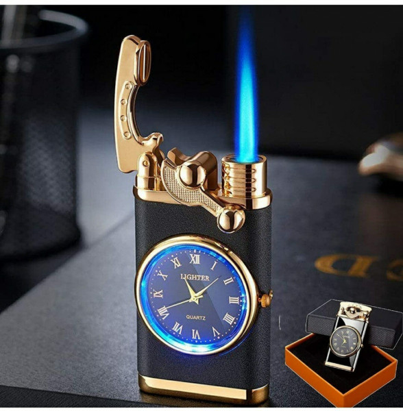 Бутикова запалка Classic Watch Lighter с вграден часовник, ветроупорна и с LED подсветка