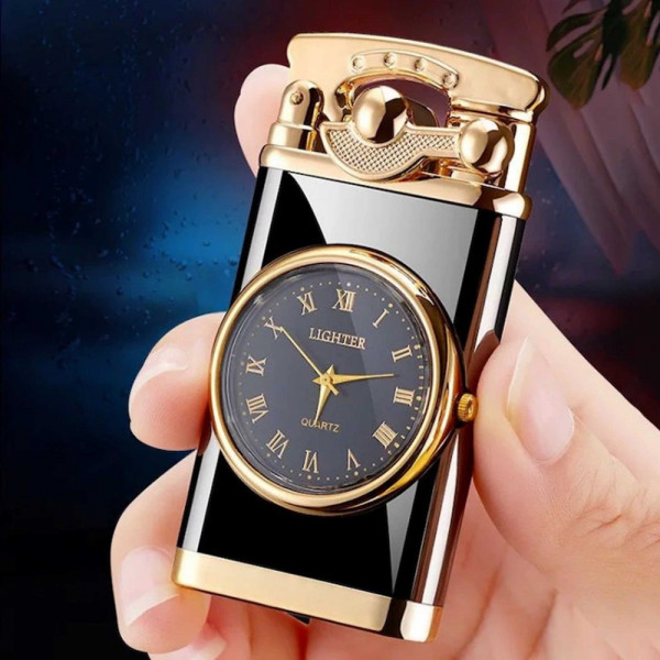 Бутикова запалка Classic Watch Lighter с вграден часовник, ветроупорна и с LED подсветка