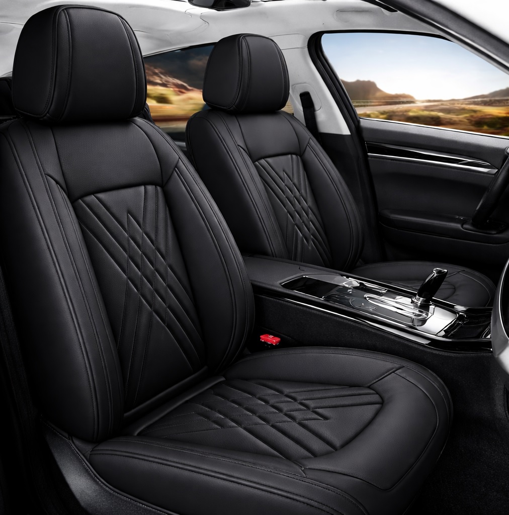 Комплект Луксозна универсална тапицерия кожа, Черна за Предни и Задни седалки