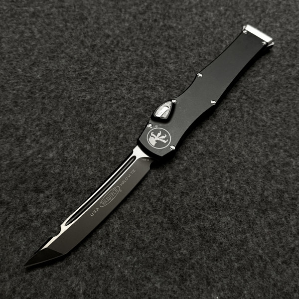 Автоматичен тактически нож Microtech HALO VI TANTO BLACK, стомана Bohler M390, кобур