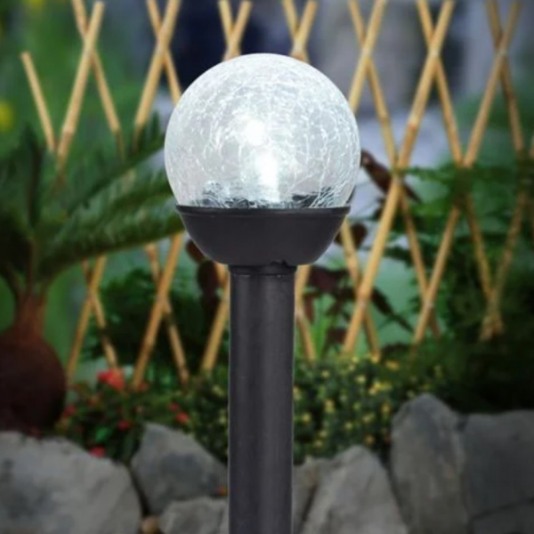 Градинска соларна лампа Solar Glow Ball  LED – Ø11 см стъклена топка, височина 23.5 см