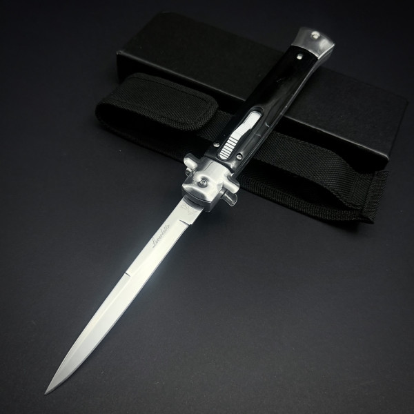 Тежък италиански автоматичен нож AKC Leverletto BLACK by Bill DeShivs Cosa Nostra модел за "мокри поръчки" ;) Стомана D2