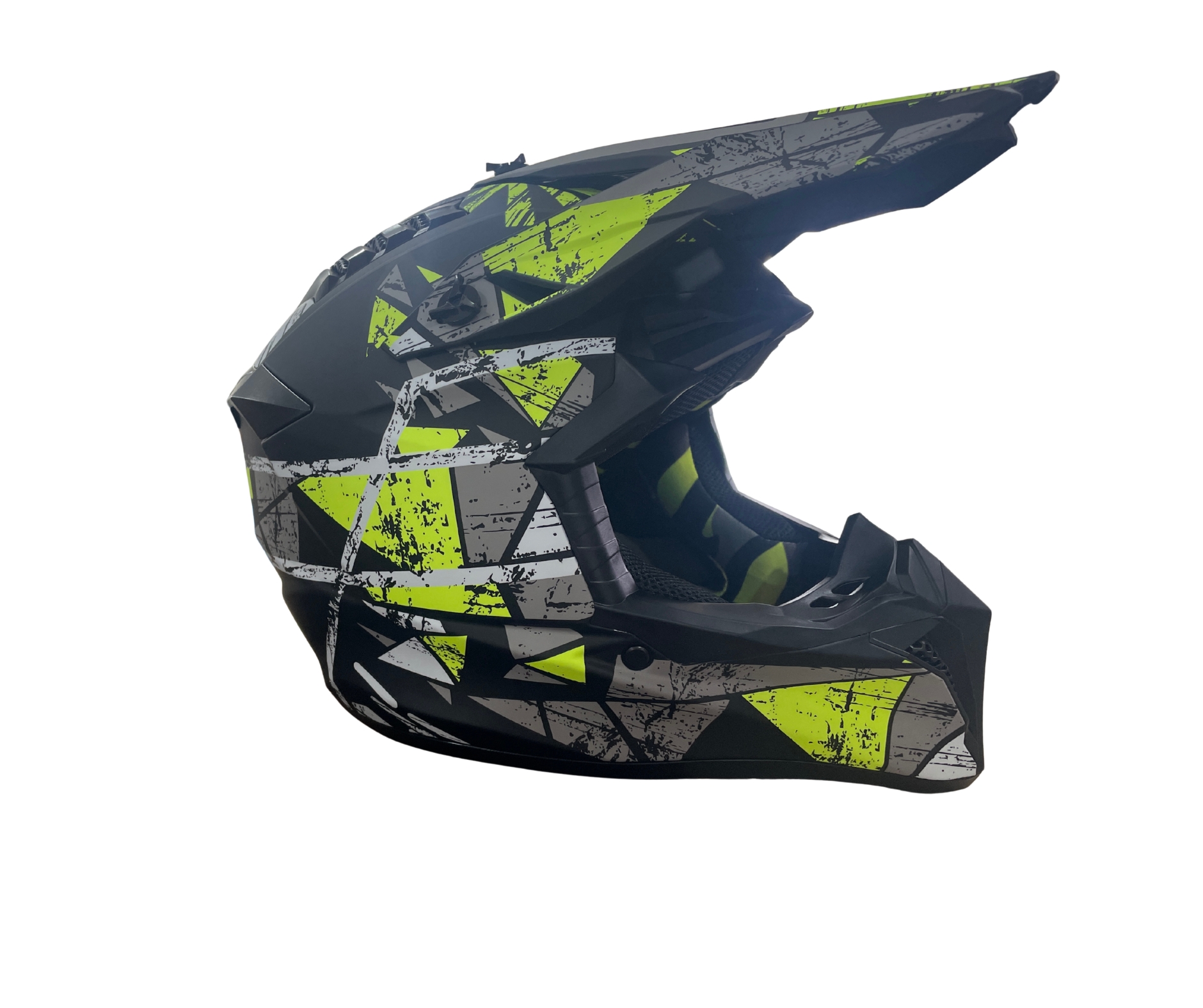 Мотокрос - Ендуро каска за мотор, ATV, велосипед – размер S (53–54 см) черен мат с неоново жълт дизайн