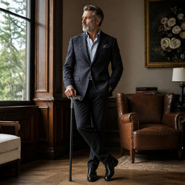 Елегантен и стилен бастун с кинжал и метална дръжка с глава на тигър