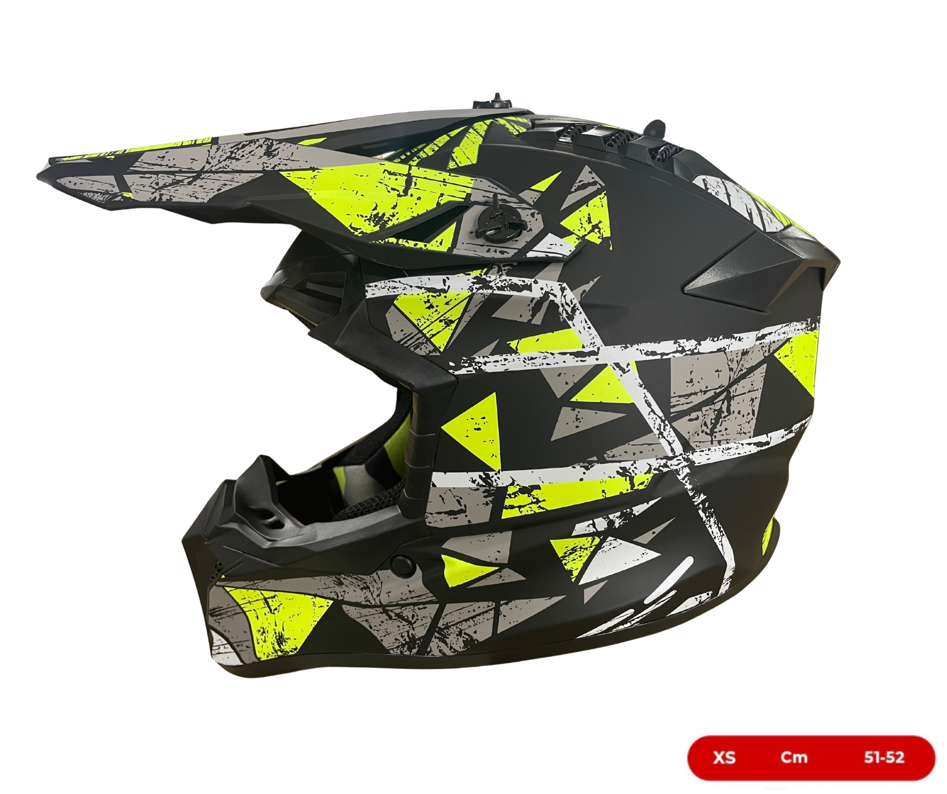 Мотокрос - Ендуро каска за мотор, ATV, велосипед – размер XS (51–52 см) черен мат с неоново жълт дизайн