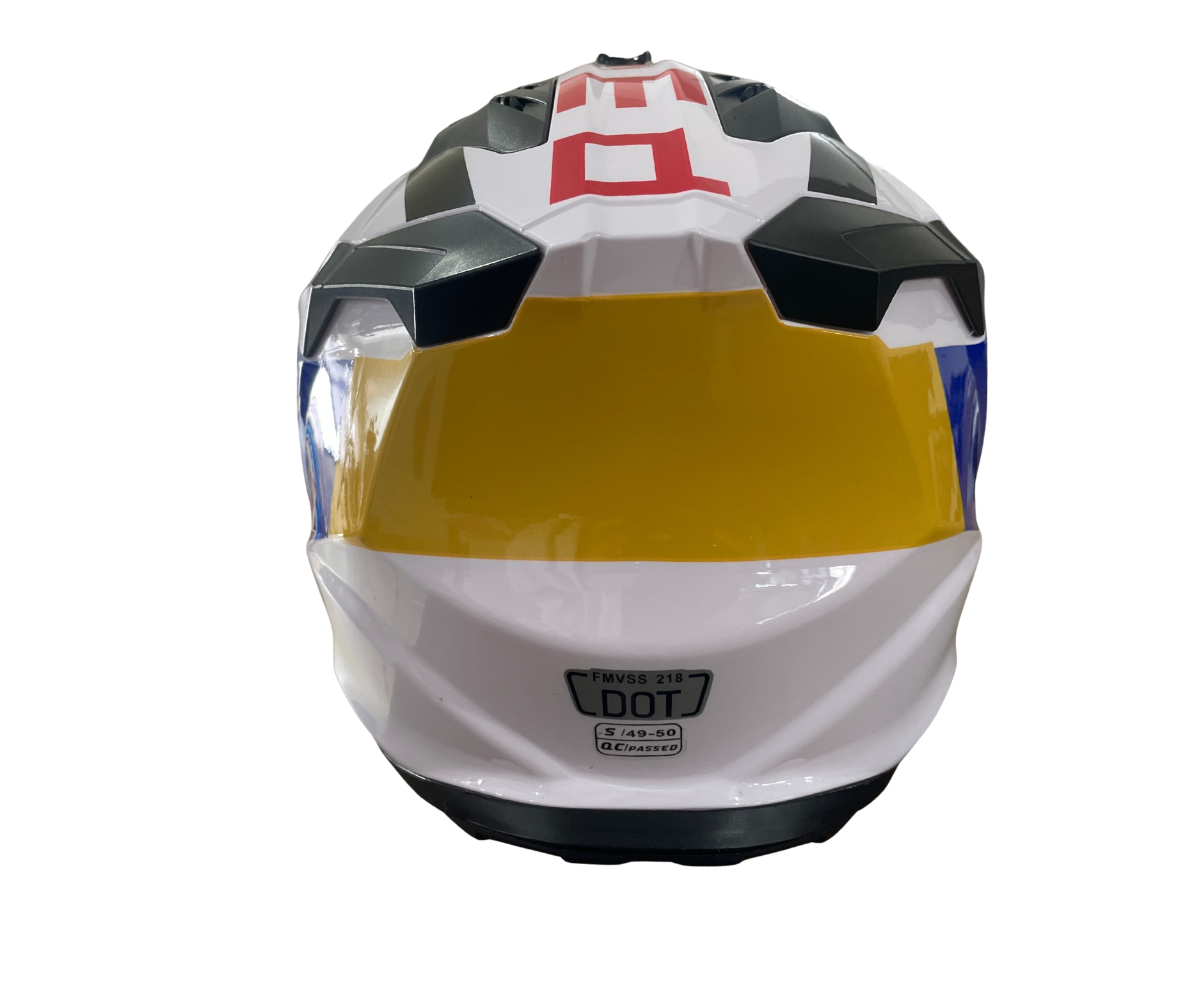 Мотокрос - Ендуро каска за мотор, ATV, велосипед – размер M (55–56 см) бяла с жълто/син дизайн