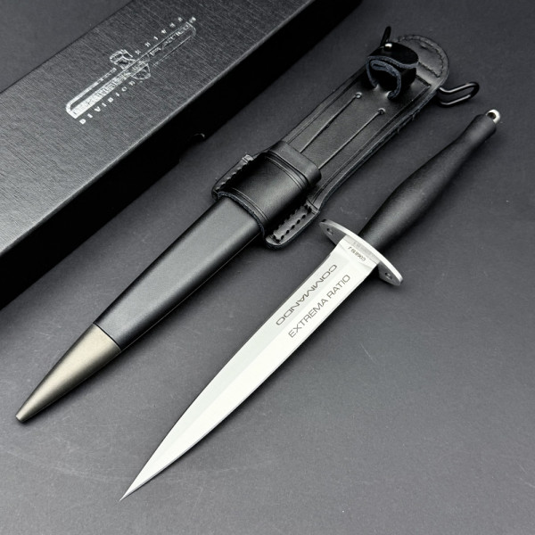 Прав италиански тактически нoж EXTREMA RATIO COMMANDO, двуостра кама, BÖHLER N690, твърда кания ABS и кожа