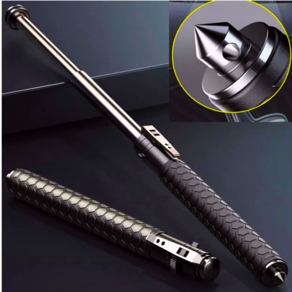 Автоматична телескопична палка FlashStrike™ Tactical Baton 21''/52 см. с шип за  чупене на стъкла и лед, с текстилен калъф