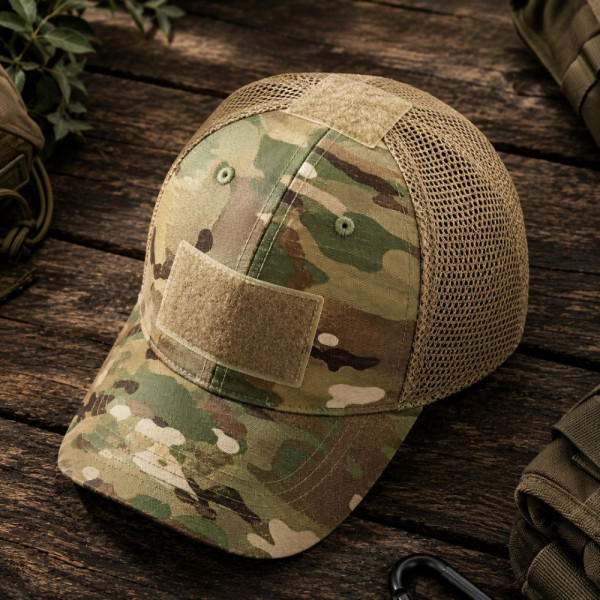 Тактическа шапка Trucker Camouflage с 3 велкро панела за нашивки и емблеми - направи собствен дизайн