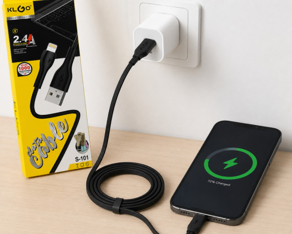 Кабел за бързо зареждане и пренос на данни KLGO S-101 Lightning кабел – 1 м за Iphone, 2.4А