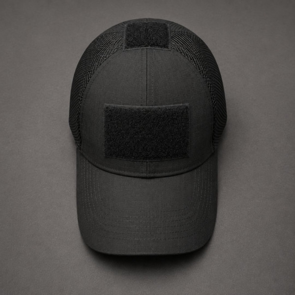 Тактическа шапка Trucker Black с 3 велкро панела за нашивки и емблеми - направи собствен дизайн