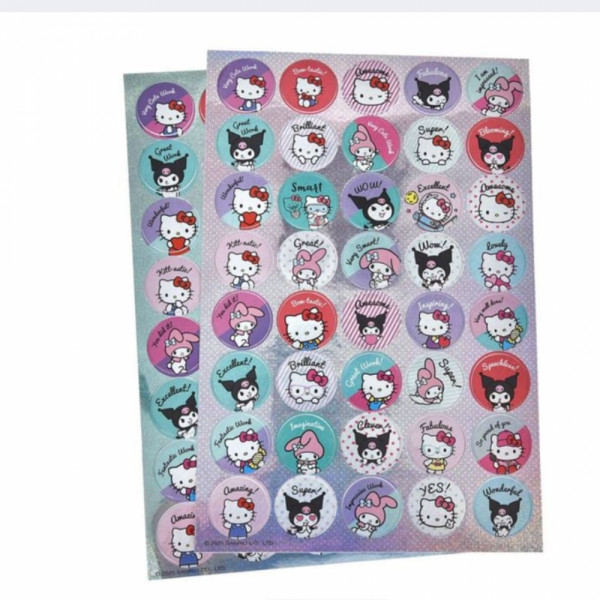 80 броя стикери Kuromi Hello Kitty & Friends за ученически тетрадки и настроение