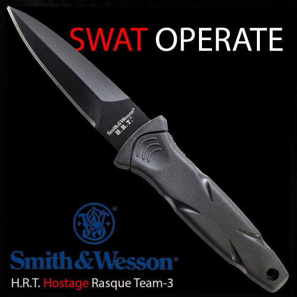 Тактически двуостър нож- кама Smith&Wesson Х.Р.Т. за врат, ботуш, колан, кания с клипс и верижка