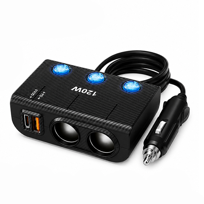 Разклонител за запалка с 2 гнезда, usb + type C 1659