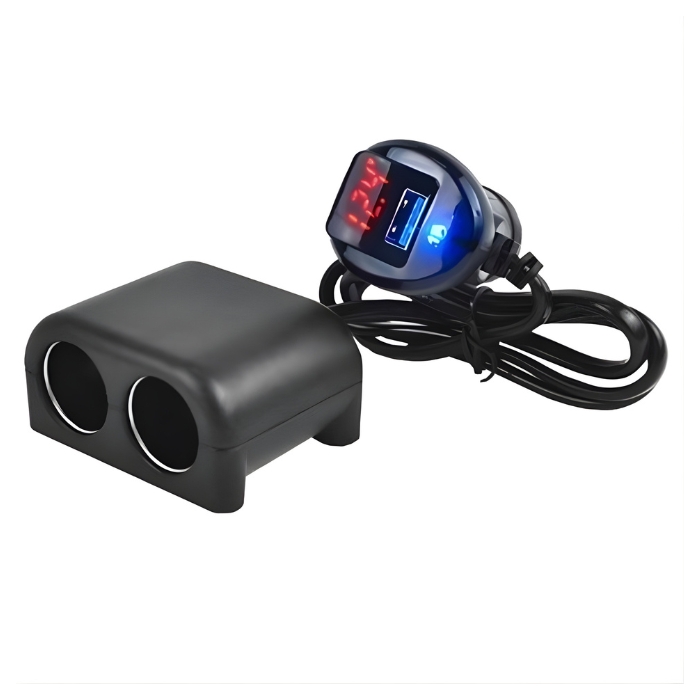 Разклонител за запалка с 2 гнезда, USB порт и волтметър