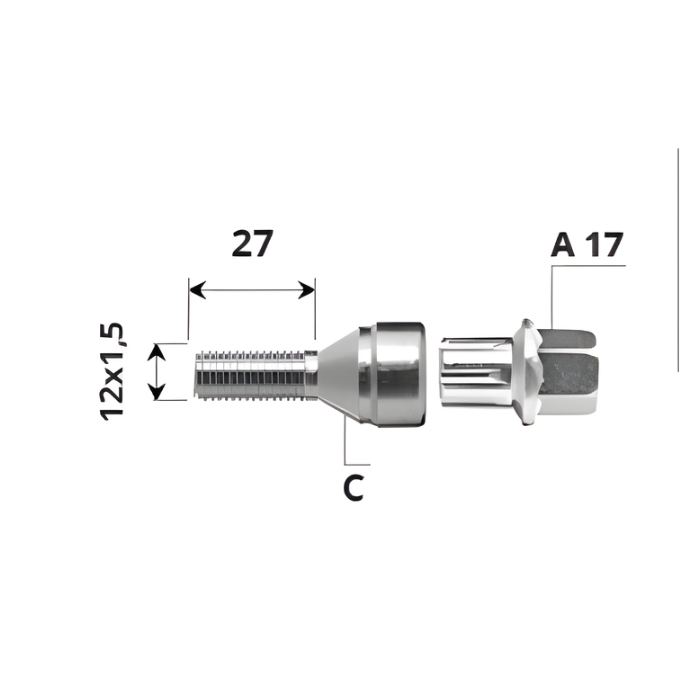 Вътрешен секретен болт 12x1.5x27 /C/ A17 комплект